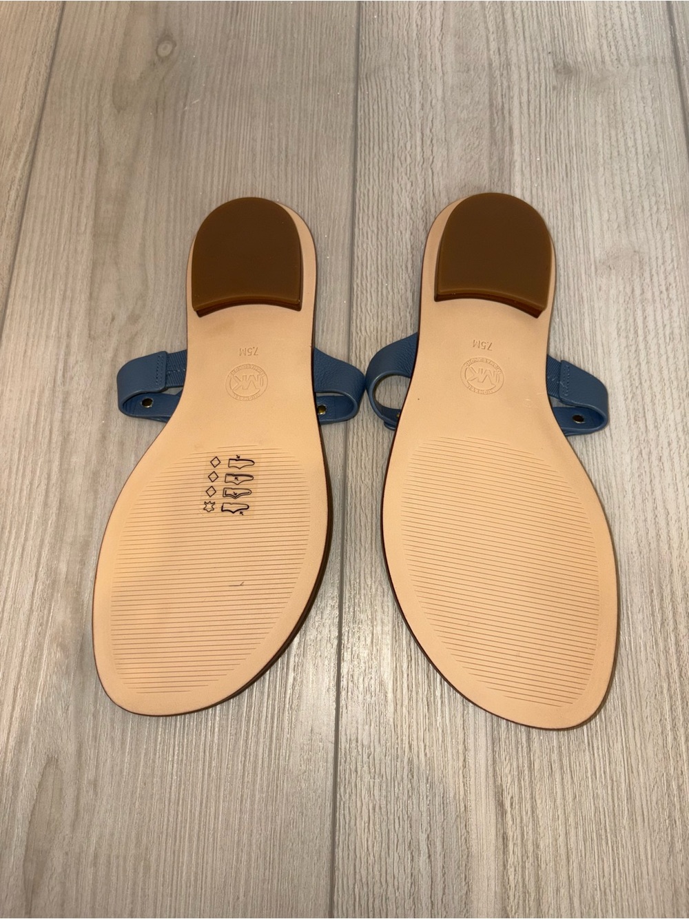 Michael Kors Blue Logo Thong Sandals with Gold Accents - Picture 4 of 4